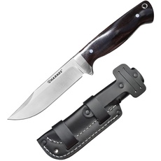 Harnds Defender Outdoor Messer, 111mm D2 Feststehende Klinge Messer mit Scheide fur Survival Bushcraft,Hohe Zähigkeit Gürtelmesser (Ebony Griff + Leather Scheid)