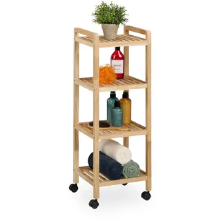 Relaxdays Badregal, , Hellbraun , Holz, Kunststoff , 35x97x31 cm, , Badezimmer, Badezimmerregale, Badregale