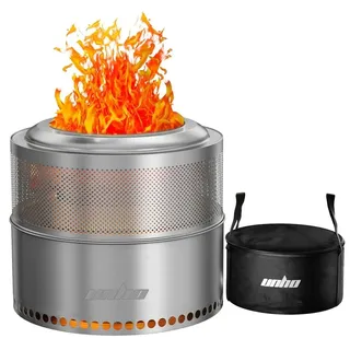 Holzbefeuerte Feuerstelle - Tragbare Feuerschale - 50 cm - Edelstahl - Zerlegbar - Mit Tragetasche - Raucharmes Design - Silber