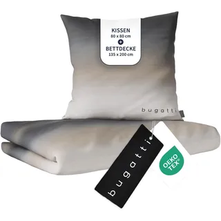 bugatti Bettwäsche 100% Baumwolle 135x200 cm beige & grau - Mako Satin | 2-teiliges Set inkl. Kissenbezug 80x80 cm, anschmiegsames & waschbares Bettwäsche-Set mit Reißverschluss, OEKO-TEX® geprüft