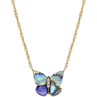 Kette mit Anhänger FOSSIL "Schmuck Geschenk Edelstahl Halskette Sutton Schmetterling", bunt (gelbgoldfarben, schwarz, kristallweiß, multicolor, perlmuttfarben), Halsketten, Damen, Edelstahl, L: 46 B: 1mm, Kette mit Anhänger, mit Glasstein - mit Abalone-Perlmutt, B:1mm