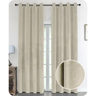 BEAUTEX Samt Vorhang Ösen Verdunkelung Gardine Velvet Blickdicht, 140x175 cm (Breite 140 cm, Höhe 175 cm, Beige)