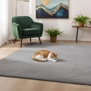 VIMODA Teppich Wohnzimmer Schlafzimmer, Kurzflor, Flauschig Weich, rutschfest, Waschbar bis 30°C, Felloptik, für Fußbodenheizung Geeignet, Farbe: Grau, Maße: 160x220 cm