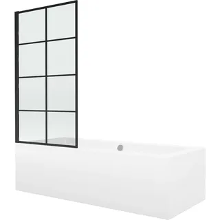Mexen Cube rechteckige Badewanne 180 x 80 cm mit Verkleidung und 1-flügeliger Duschabtrennung 70 cm, schwarzes Fix-Muster - 550?