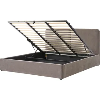 BELIANI Bett Taupe Chenille Stoff mit Lattenrost 180 x 200 cm Hochklappbar Bettkasten Stauraum Hohes Kopfteil Modern Schlafzimmer Polsterbett - Beige, Schwarz