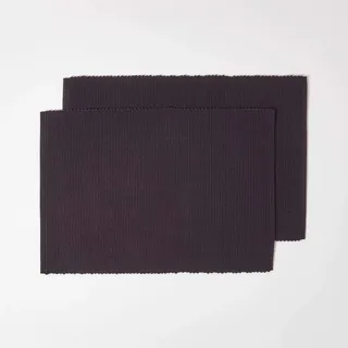 HOMESCAPES 2er-Set Schwarze Tischsets Baumwolle gerippt, Platzsets rechteckig aus Stoff, waschbare Platzdeckchen