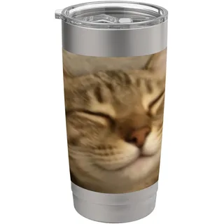 Funny Chill Sleepy Cat Face Unscharfes Foto Meme Doppelwandiger Edelstahl-Thermobecher