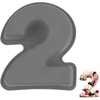 YXHZVON Kuchenform Zahlen Silikon Backform Zahl 2, Number Cake Backform, Groß 3D Zahlen Tortenform, Antihaftige DIY Motivbackformen für Kindergeburtstag, Hochzeit Jubiläum(Grau)