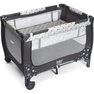 Costway 2 in 1 Reisebett klappbar, Kinderbett, 2 Ebenen Babybett Matratze grau