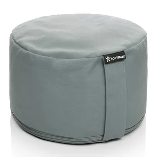 BODYMATE Extra-Hohes Yogakissen rund 31cm Durchmesser 20cm hoch Cool-Grey, Buchweizen-Spelz Füllung, Maschinenwaschbarer Bezug 100% extra dicker Baumwolle, Meditationskissen, Sitzkissen, Bodenkissen