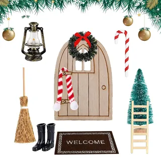 Wichtel Zubehör Wichteltür Zubehör Weihnachten Weihnachtswichtel Tür Set Puppenhaus Zubehör mit Zubehör Holzleiter Wichtelbesen Gummistiefel Teppich Miniatur Gartenmöbel Weihnachten Deko 10 PCS