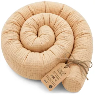 Totsy Baby Seitenschläferkissen Musselin Bettschlange Body Pillow 300 cm Musselin - Kopfkissen lang Bettrolle Schlafkissen Nackenrolle Oeko-Tex Beige Musselin