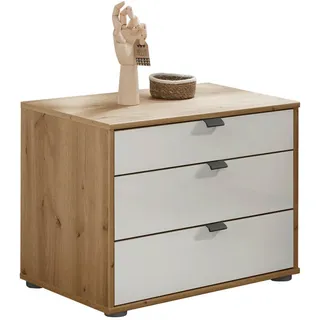 Dieter Knoll Nachtkästchen , Weiß, Eiche Bianco , Glas, Holzwerkstoff , 3 Schublade(n) Schubladen , 60x48x43 cm , ISO 9001, Made in Germany , Typenauswahl, Soft-Close-System , Holzmöbel, Holzbetten, Nachtkästchen Holz