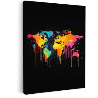 MuchoWow Leinwandbild Weltkarte - Farbe - Bunt - Graffiti - Welt 60x80 cm , Textil , Rechteckig , 60x80 cm , FSC 100% , gerahmt , Bilder & Rahmen, Bilder, Leinwandbilder