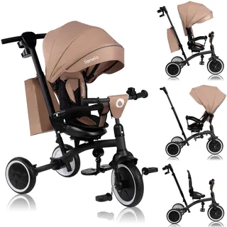 lionelo Tris Plus dreirad laufrad bis 25 kg, Kinderdreirad Lenkstange Baby Kinderwagen, Montage ohne Werkzeug | Beige ° Beige