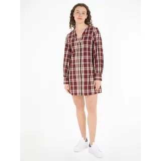 Tommy Hilfiger Blusenkleid »TARTAN CO V-NECK SHIRT DRESS«, mit 2-Knopf-Manschetten, rot