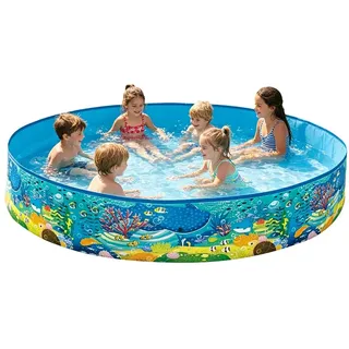 KQWVZ Planschbecken Für Kinder, 152 X 25 cm Rechteckiges Nicht Aufblasbares Planschbecken,Kinderplanschbecken,Faltbarer Hundepool,Rutschfestes Hundebadewanne Und Kinderpool Für Garten Outdoor Camping