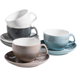 Mäser Derby Blau, Grau, Weiß, Beige, Keramik, 200 ml 40x30x20 cm, handbemalt, Essen & Trinken, Geschirr, Geschirr-Sets, Kaffeeservice