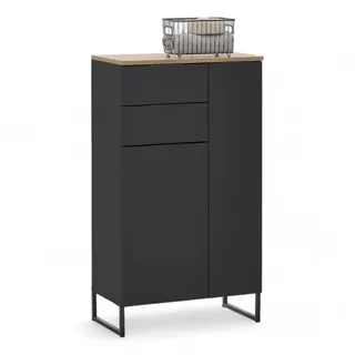 Stella Trading Denver Badezimmer Kommode in Schwarz/Evoke Eiche Optik FSC-Zertifiziert - Badezimmerschrank Bad Schrank mit viel Stauraum - 60 x 106 x 32 cm (B/H/T)