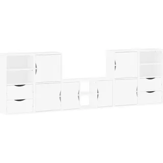 5-tlg. Wohnwand mit Stauraum ODDA Weiß Massivholz Kiefer - Weiß