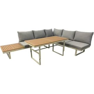 greemotion Gartenlounge-Set Lima Aluminium beige grau mit höhenverstellbarem Tisch und Kissen - Beige, Grau