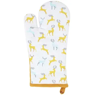 Homescapes Weihnachts-Ofenhandschuh Majestätischer Hirsch, 18/32 cm , Gelb , Textil , Tiere , 18x32 cm , Oeko-Tex® Standard 100 , Heimtextilien, Geschirrtücher & Schürzen, Topflappen & Kochhandschuhe