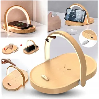 LED-Nachttischlampe für den Schreibtisch, Qi-Induktionsladegerät, Halterung, Ständer - Beige