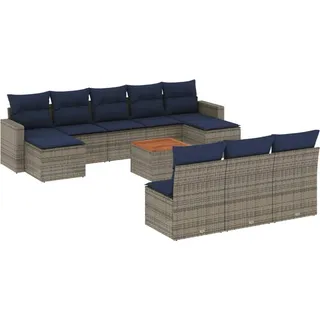 vidaXL 11-teiliges Gartensofa-Set mit Kissen, grau, Polyrattan - Grau