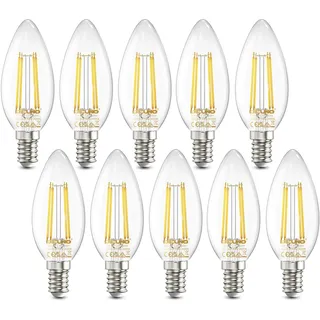 DiCUNO E14 LED Kerze 4W, Neutralweiß 4000K, Kerzenlampe für Kronleuchter, Ersatz 40W Halogen, Classic Glühfaden C35, 550LM Klarglas, Filament, Antike Vintage, 360°Winkel, nicht dimmbar, 10er Pack