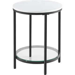 VASAGLE Beistelltisch, Nachttisch mit 2 Ebenen, Holzspanplatte, gehärtetes Glas, für Wohnzimmer, Arbeitszimmer, kleine Räume, modern, - Schwarz