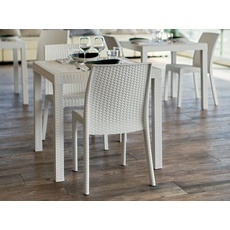 Dmora Marte, Fester quadratischer Tisch, Mehrzweck-Gartentisch in Rattan-Optik, 100% Made in Italy, 80 x 80 x 74 cm, Weiß
