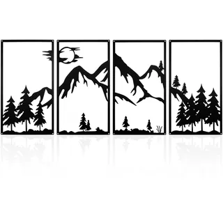 YunBey Wanddeko Berge Metall 4 Stück Wandskulpturen Metalldeko Große Berge und Wald Wandkunst Metall für Wohnzimmer Schlafzimmer Büro Garten Aussen (Schwar, 43 x 111 cm)