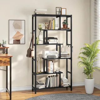 YITAHOME Bücherregal, Regal mit 6 Ablagen, Standregal mit Stahlrahmen, Metallregal Küchenregal Stehend, Freistehendes Regal für Wohnzimmer Holzregal Lagerregal für Schlafzimmer 80 x 29 x 170cm Schwarz