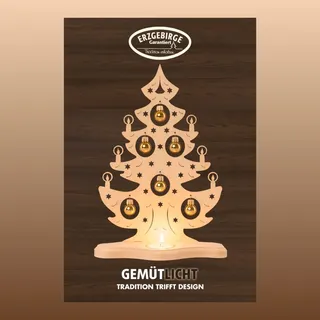 Weigla Teelichthalter "Weihnachtsbaum mit goldenen Kugeln, NATUR, Made in Germany", beige (natur), B:21cm H:30,5cm T:8,5cm, Holzwerkstoff, Kerzenhalter, Teelichthalter, aus Holz