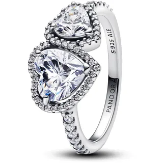 Pandora 193659C01 Silberring für Damen Funkelnde Halo Herzen, 56/17,8