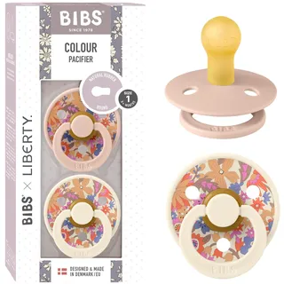 BIBS Colour Liberty Schnuller 2er-Pack, BPA-frei, Kirschform Nippel. Naturkautschuk/Latex, Hergestellt in Dänemark, Größe 1 (0-6 Monate), June Blossom Blush Mix