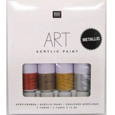 Rico Design Art Künstler Acrylfarben Set Metallic - 4 Farben je 12 ml Tuben - Malfarbe für Anfänger, Profikünstler, Kinder & Erwachsene