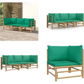 vidaXL 3 tlg. Garten Lounge Set mit Grünen Kissen Bambus - Garten Lounge Set - Garten Lounge Sets - Lounge Set - Gartenmöbel Set - Braun