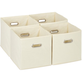 Relaxdays Aufbewahrungsbox 4er Set, Faltbare Regalboxen, HxBxT: 30x30x30 cm, mit Griffen, Faltboxen für Regale, beige