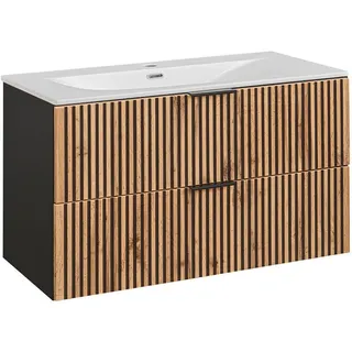 Petits-meubles Waschtisch 100.2cm Gaia Holz in Eichenoptik und Schwarz , Holzwerkstoff , 100.2x57x46 cm , Badezimmer, Waschbecken & Armaturen, Waschtische