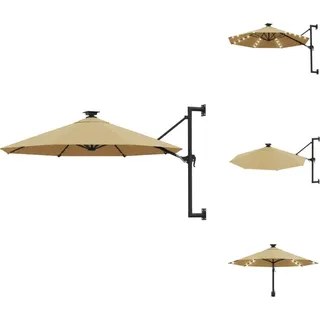 vidaXL Sonnenschirm Wandmontage mit LEDs und Metallmast 300 cm Taupe - Sonnenschirme & Sonnenschutze - Taupe