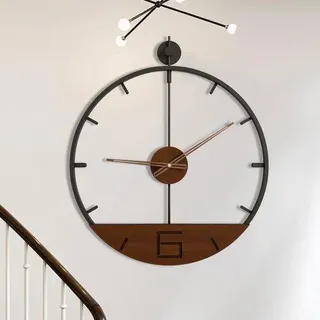 Modernes Holz Wanduhr ohne Tickgeräusch, 53 cm, Landhausstil, schwarz-braun, Vintage, Retro