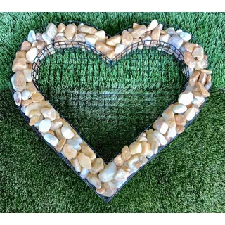 Herz Gitter Grabschmuck Grabgestaltung Gartendekoration mit Buntsteinen Glassteinen Natursteinen Füllart: Natursteine Farbe Steine: Giallo Siena