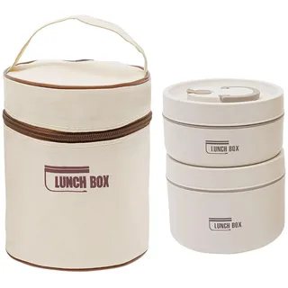 Sightday 2 Stück Thermo Lunchbox Edelstahl Mit Tasche,Thermobehälter Für Essen,Auslaufsicher Essen Warmhalten Behälter für Zuhause,Büro,Picknick(Beige-440ml&600ml)