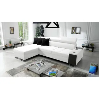 Kaiser Möbel Bequemes Ecksofa mit Schlaffunktion MORENA I MINI Kunstleder Weiß Links
