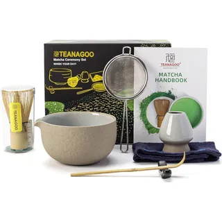 Matcha-Tee-Set, Japanisches Tee-Zubereitungsset, 7-teilig, Bambus-Schneebesen, Keramik-Schale, Ausgießer, Schaufel, dunkelgrau