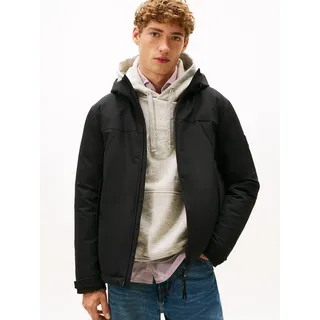 Funktionsjacke TOMMY HILFIGER "TECH HOODED SHORT PADDED JACKET", Herren, Gr. L, schwarz, Web, Obermaterial: 100% Polyester, unifarben, regular fit normal, Rundhals, eingesetzt gerader Abschluss, Jacken Funktionsjacke, Winterjacke, Outdoorjacke wasserabweisend
