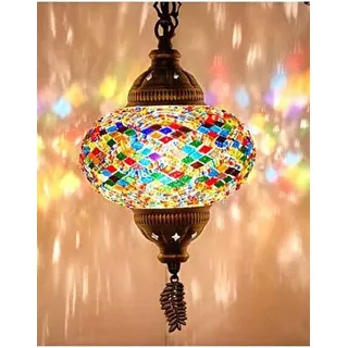 Türkische Hängelampe mit 12 cm buntem Mosaikglas - Orientalische Lampe für stimmungsvolle Beleuchtung - Bunt