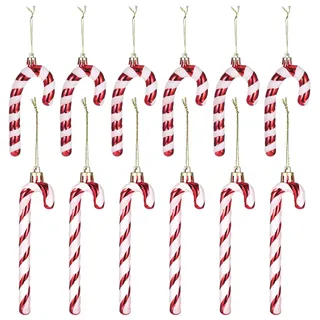 Zocipro 12 Stück Weihnachtsdeko Zuckerstangen, Rot Weiß Glitzernde Candy Canes mit Aufhänger, Kunststoff Christbaumschmuck für Weihnachtsbaum Deko–Weihnachtskugeln/Weihnachtsbaumschmuck