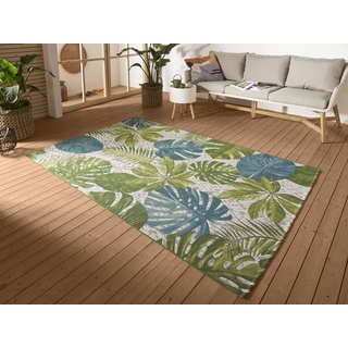 Hanse Home Tropical Leaves In- & Outdoor Teppich – Flachgewebe Aussenteppich, Jungel Palmen Blätter Design, ÖKO-TEX Wetterfest & UV-beständig für Balkon, Terrasse, Garten – Türkis Grün, 80x165cm